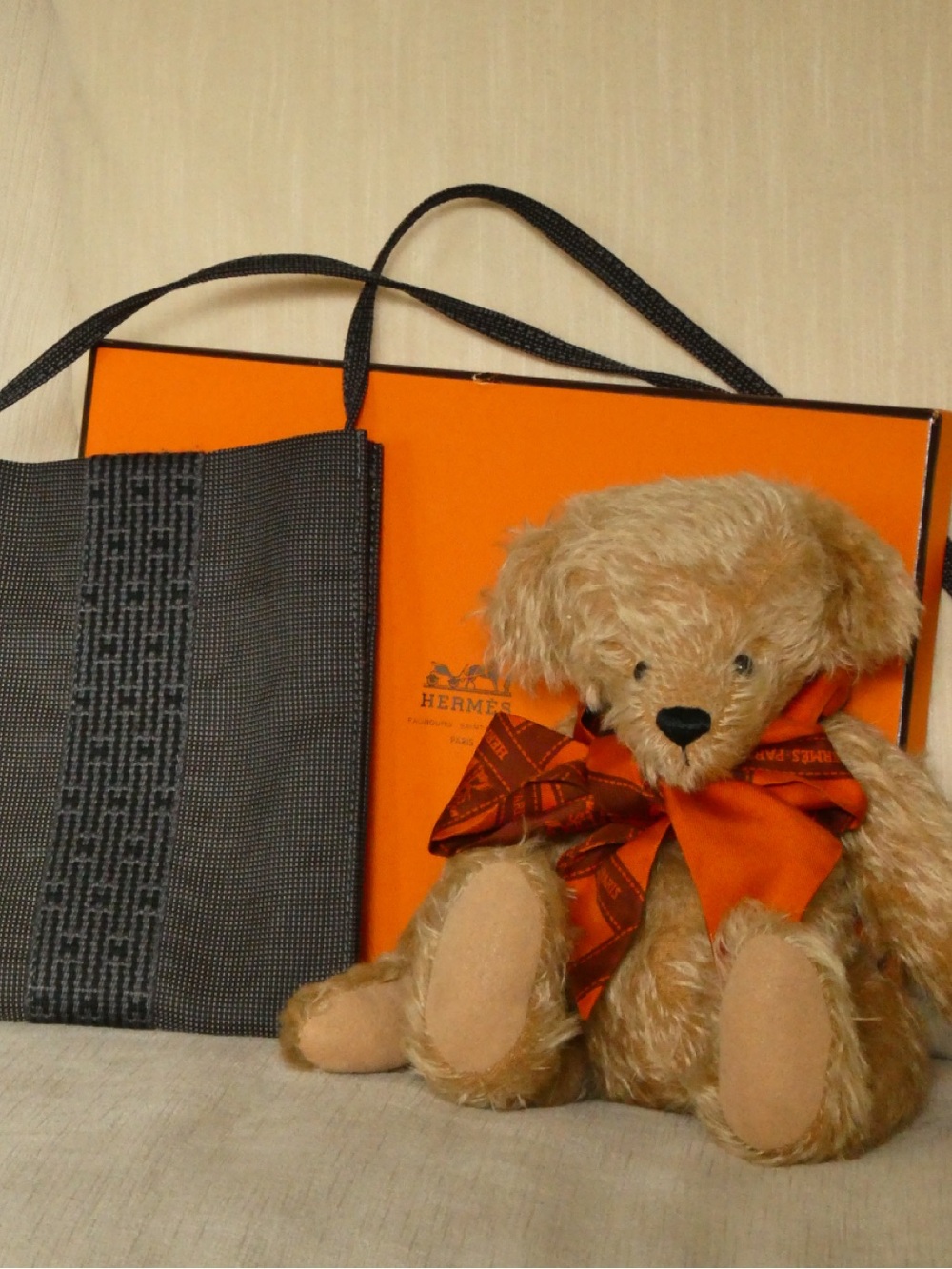 Hermès Orange Ribbon Teddy Bear with Orange Box